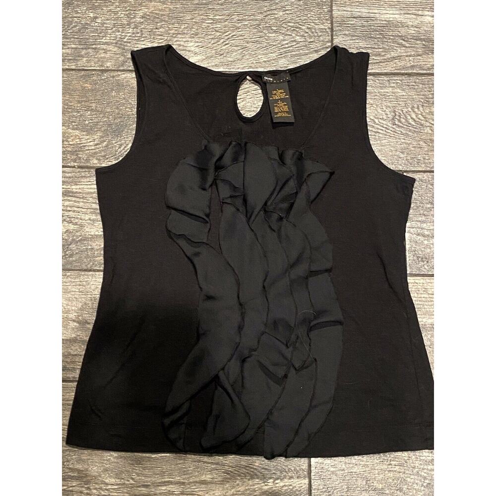 Grace Elements black Ruffle tank top shirt womens L Cotton Keyhole